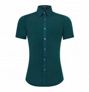 Men's dark Green latin dance shirts blue wine waltz tango ballroom dance stage performance stretchable tops